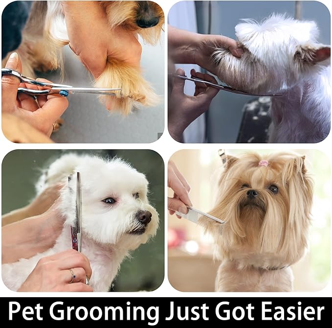 Dog Scissors for Grooming with Safety Round Tip,Professional Dog Grooming Kit,Dog Hair Shears Set,Incude Thinning、 Curved、Straight Scissors and Comb.Suitable for The Right Hand