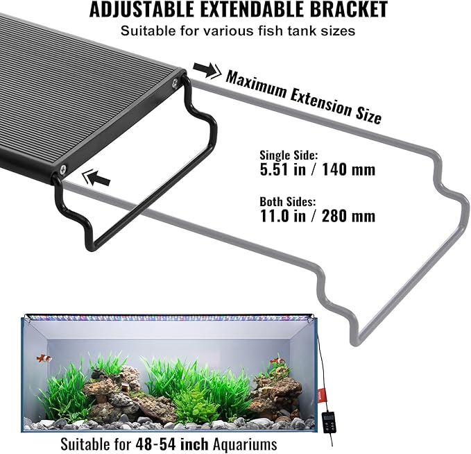 VEVOR Aquarium Light with LCD Monitor, 42W Full Spectrum Fish Tank Light with 24/7 Natural Mode, Adjustable Brightness & Timer - Aluminum Alloy Shell Extendable Brackets for 48"-54" Freshwater Tank