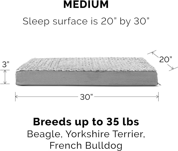 Furhaven Memory Foam Dog Bed for Medium/Small Dogs w/ Removable Washable Cover, For Dogs Up to 35 lbs - Ultra Plush Faux Fur & Suede Mattress - Gray, Medium