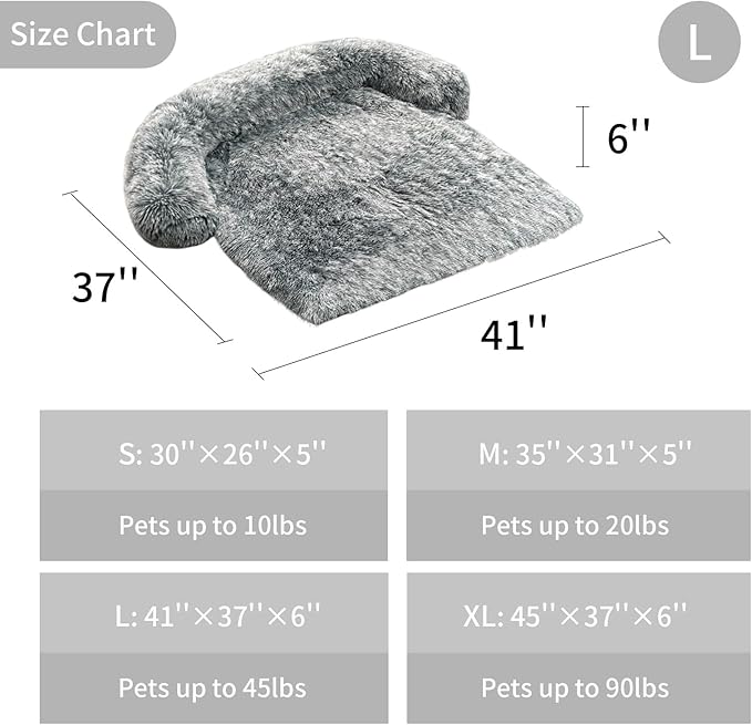 Large Calming Dog Bed Dog Sofa Couch Beds for Medium, Large Dogs and Cats Fluffy Plush Dog Mats for Furniture Protector with Washable Cover (41x37x6, Light Gray)