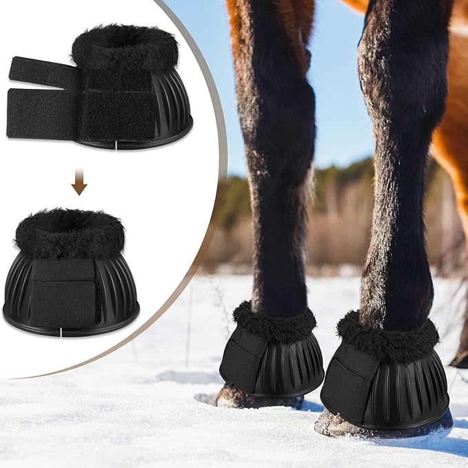 Abbylike 1 Pair Horse Bell Boots Protect Against Hoof Impact Trauma Rubber Bell Boots for Horses Black Horse Boots Horse Care Boots for Turnout No Rub Design Comfort Quick Wrap Hook and Loop