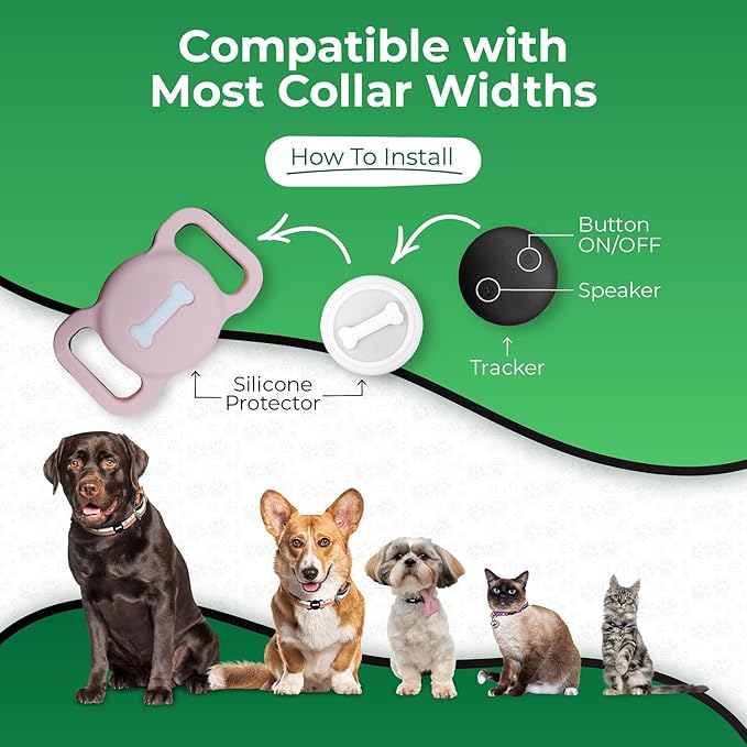 Smart Pet Tracker, Dog Tracker with Black Collar Holder, Smart Tag for Seamless Location Tracking, Work with Find My (Pink)