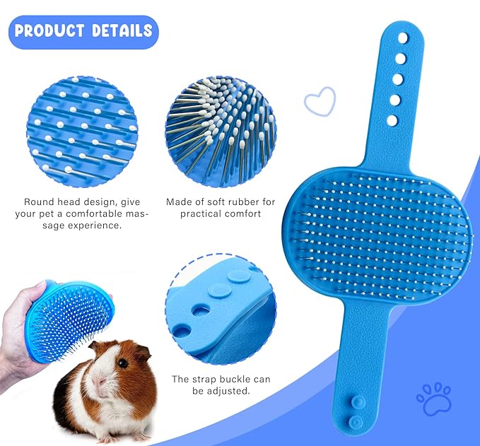 Rabbit Grooming Kit with Slicker Rabbit Brush Bath Massage Glove Brush Pet Shedding Comb Nail Clipper Trimmer 6 Piece Set for Bunny Kitten Guinea Pig Cat Chinchilla Ferret Small Animals