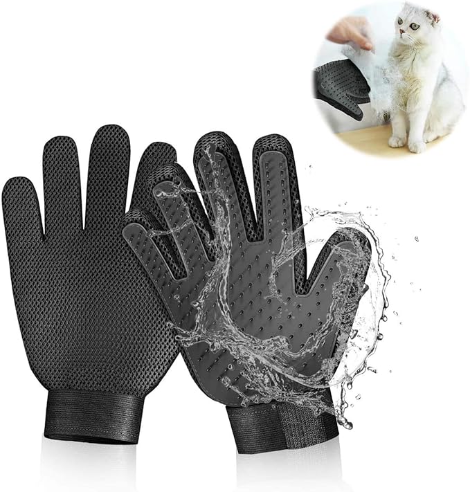 Pet Grooming Glove Hair Remover Brush Gentle Deshedding Efficient Pet Mitt Pet Massage Gloves Left & Right Hand Draw Dogs Cats Horses Long Short Fur (1Pair Left & Right Hand)