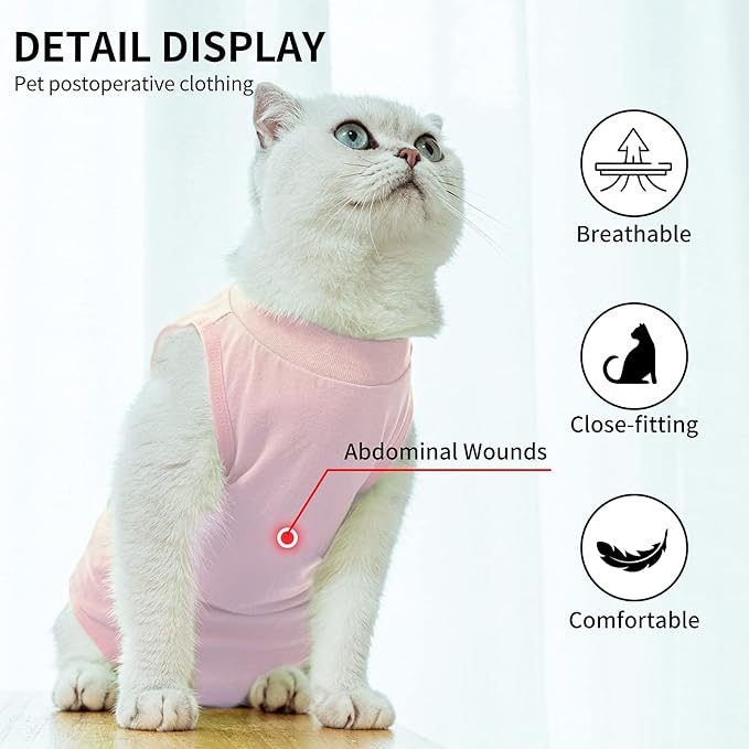 Kitten Onesies,Cat Recovery Suit for Abdominal Wounds or Skin Diseases,After Surgery Wear Anti Licking Wounds,Breathable E-Collar Alternative for Cat Pink S