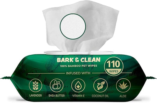 Dog Wipes for Cleaning and Deodorizing - 8.5" x 9" Bamboo Pet Wipes - Compostable, Hypoallergenic Puppy Wipes - Dog Wipes for Paws, Butt, and Body (110 Wipes (1 Pack of 110))