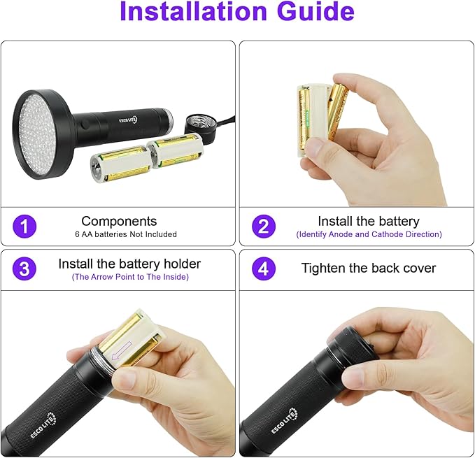 ESCO LITE UV Black Light Flashlight, Powerful 128LED Handheld Ultraviolet Flashlight Upgraded Bright Blacklight Detector for Dog Urine, Scorpion and Bed Bug