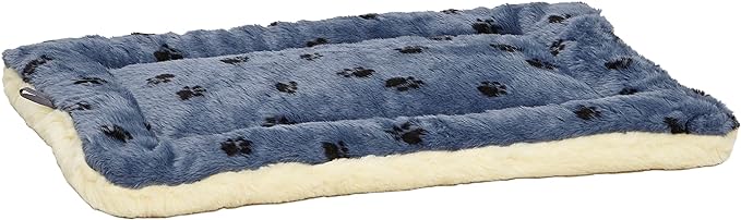 MidWest Homes for Pets Reversible Paw Print Pet Bed in Blue / White, Dog Bed Measures 35L x 21.5W x 3.5H for Intermediate Size Dogs, Machine Wash