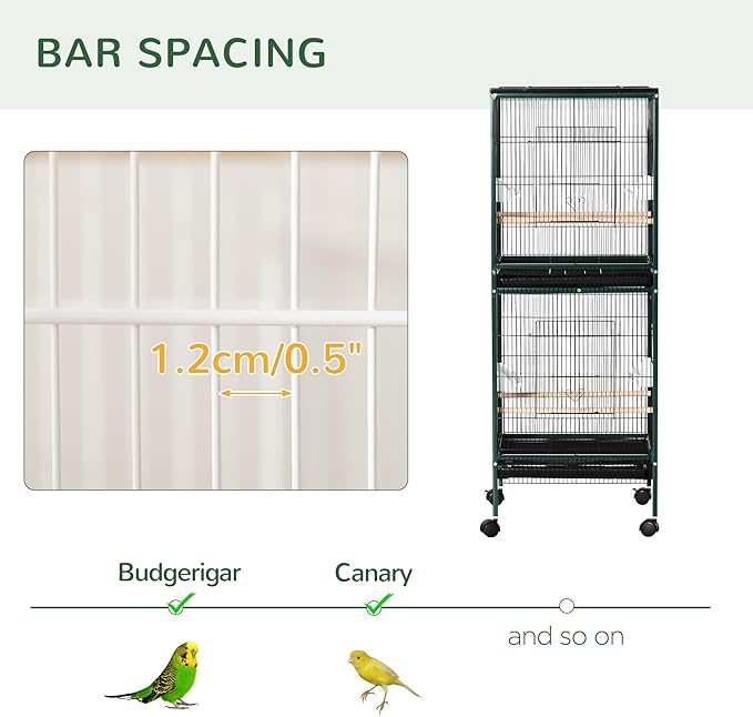 PawHut Large Bird Cage with 1.7 ft. Width for Wingspan, Bird Aviary Indoor with Multi-Door Design, Fit for a Canary, Finch, Conure, 55", Green