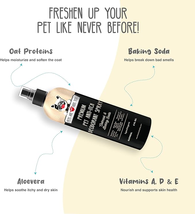 Pets Are Kids Too Soothing Anti Itch Spray for Dogs Cats - Dog Deodorant Natural Aloe Baking Soda Spray Itchy Skin Paws Pet Relief Hypoallergenic Cat Dog Products Allergy Dog Perfume - Oatmeal 8oz