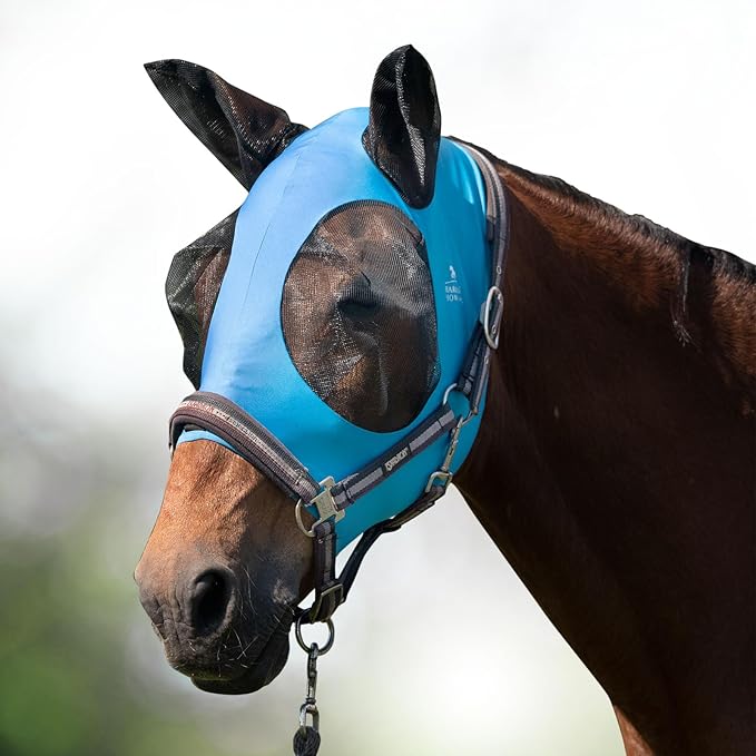 Harrison Howard Super Comfort Stretchy Fly Mask Large Eye Space with UV Protection Soft on Skin with Breathability Azure Blue L Full Size
