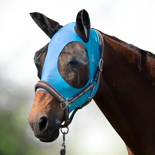 Harrison Howard Super Comfort Stretchy Fly Mask Large Eye Space with UV Protection Soft on Skin with Breathability Azure Blue L Full Size