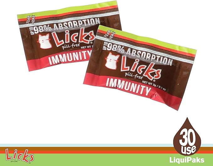 Licks Pill-Free Cat Immunity - Immune Support Cat Supplies - Respiratory Supplements for Cats - Cat Health Supplies - Gel Packets - 30 Use