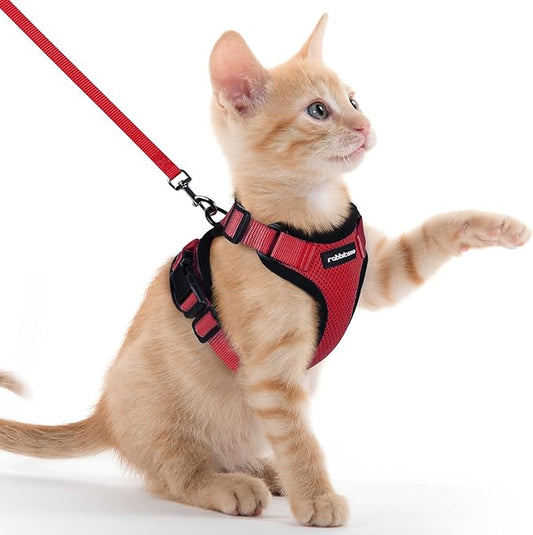 rabbitgoo Cat Harness and Leash for Walking, Escape Proof Soft Adjustable Vest Harnesses for Cats, Easy Control Breathable Reflective Strips Jacket, Red, XXS