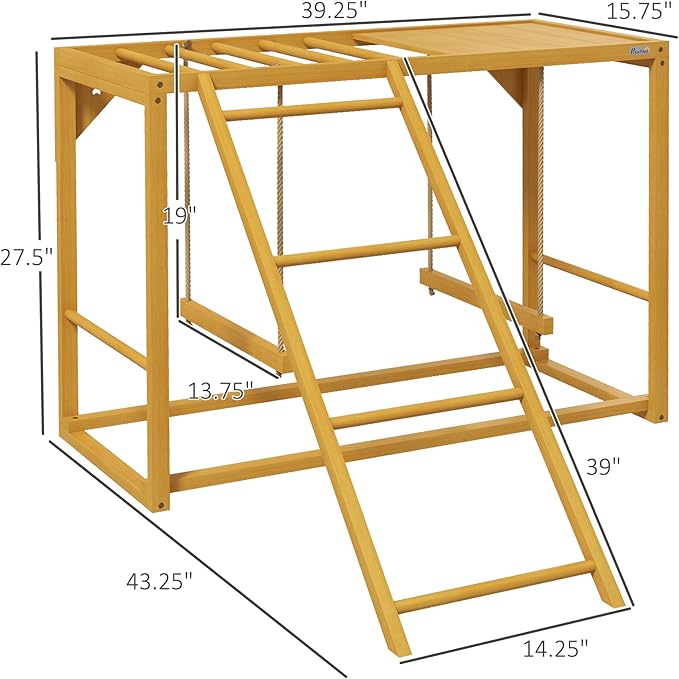 NicBex 27.5" Chicken Activity Play with Multiple Chicken Perches & Hen Ladder,Wooden Chicken Coop Accessory with Swing Set for 3-4 Birds,Parrot Finches Parakeets Budgie Parrotlet Conures,Natural