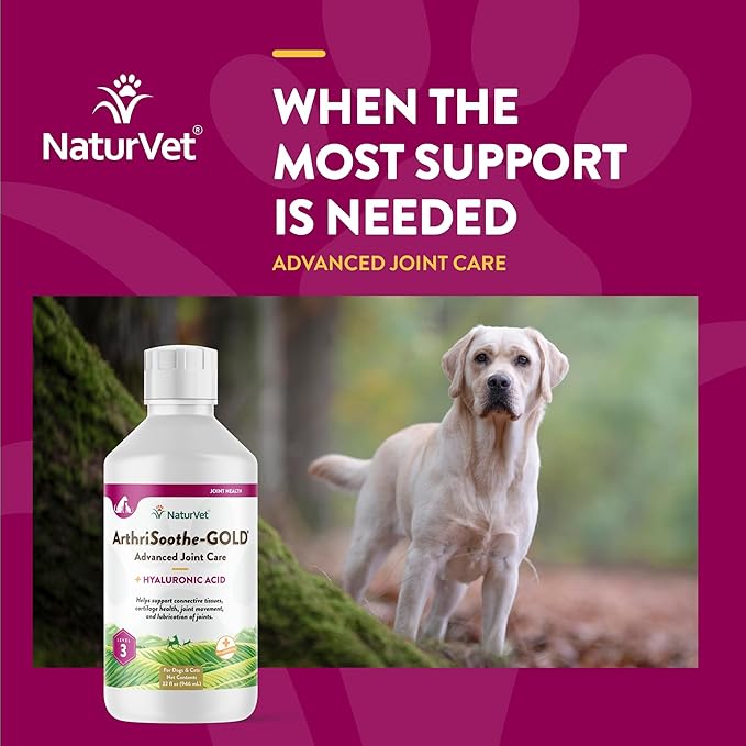 NaturVet ArthriSoothe-Gold Level 3 Advanced Joint Care for Dogs and Cats, 32 oz Liquid, Made in USA