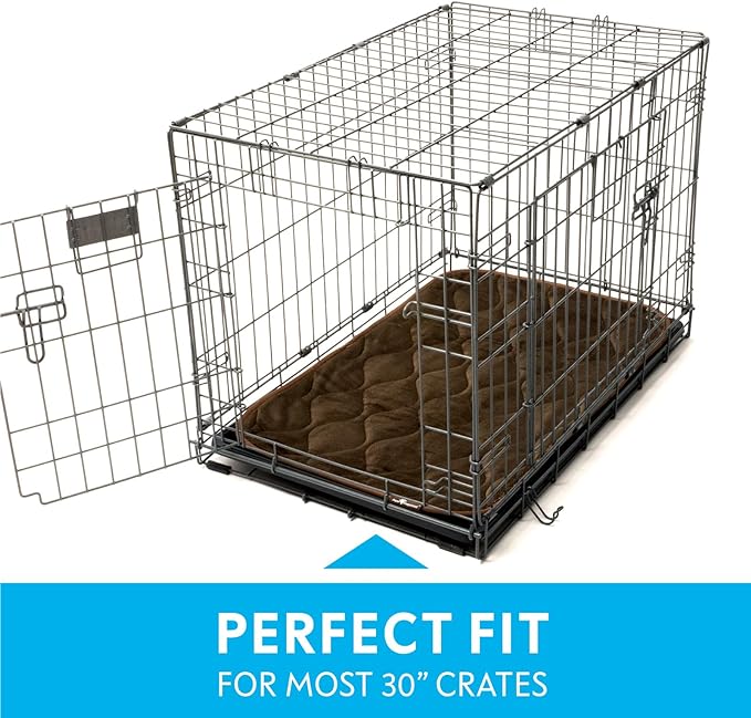 Paw Inspired Washable Padded Crate Mats for Dogs | 29” x 18” Pad, Fits 30-inch Kennels | Leakproof, Waterproof Bottom, Plush Pet Beds (Dark Brown)