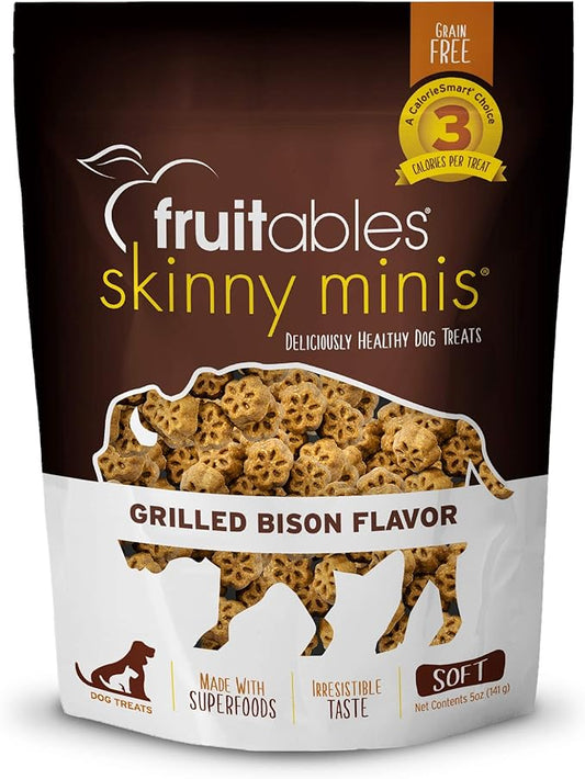 Fruitables Skinny Mini Dog Treats – Healthy Treats for Dogs – Low Calorie Training Treats – Free of Wheat, Corn and Soy – Grilled Bison – 5 Ounces