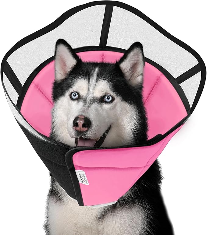 Soft Dog Cone for Dogs After Surgery, Breathable Pet Recovery Collar for Large Medium Small Dogs and Cats, Adjustable Dog Cone Collar, Elizabethan Collar (XL+, Pink)