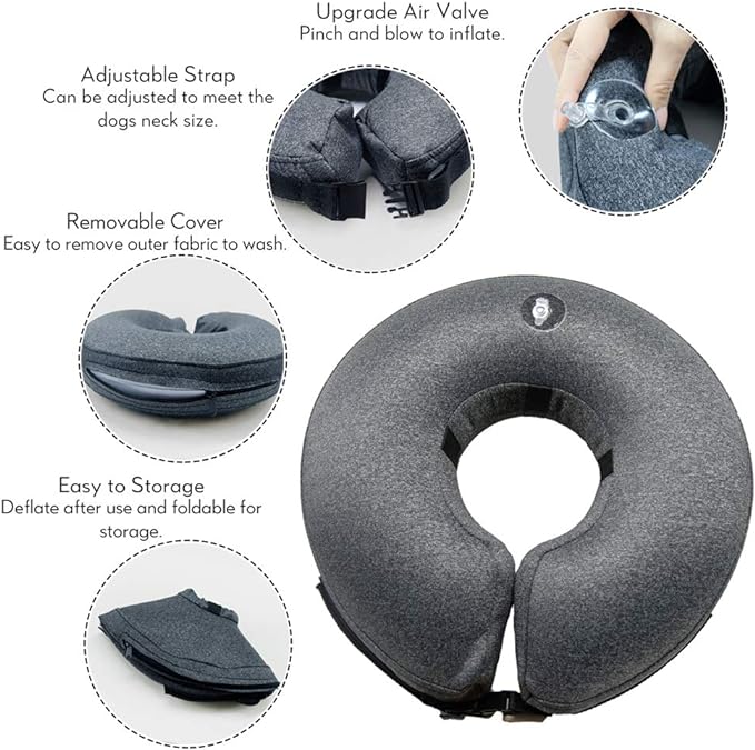 MIDOG Dog Cone Collar, Inflatable Dog Neck Donut Collar Alternative After Surgery, Soft Protective Recovery Cone for Small Medium Large Dogs and Cats Puppies - Alternative E Collar (Gray, S)