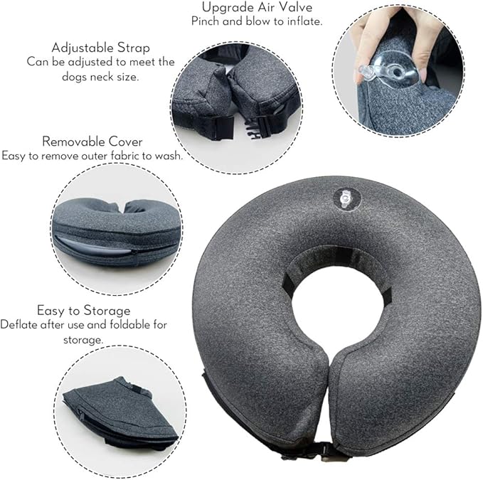 MIDOG Dog Cone Collar, Inflatable Dog Neck Donut Collar Alternative After Surgery, Soft Protective Recovery Cone for Small Medium Large Dogs and Cats Puppies - Alternative E Collar (Gray, M)