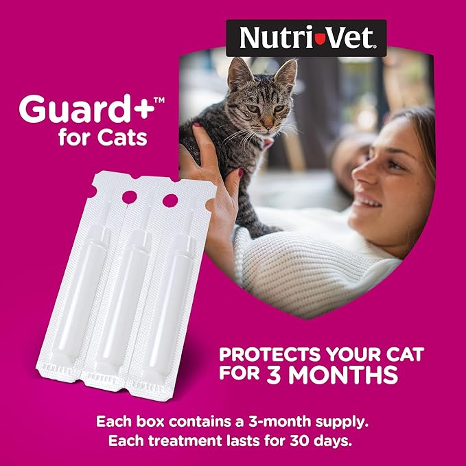 Nutri-Vet Guard+ for Cats - Flea & Tick Prevention Treatment for Cats 1.5 lbs. and Up - Waterproof Topical- 90 Days of Protection - 3 Monthly Doses