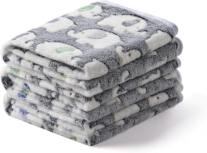 1 Pack 3 Blankets Super Soft Fluffy Premium Cute Elephant Pattern Pet Blanket Flannel Throw for Dog Puppy Cat Dark Grey Large(41x31 inch)