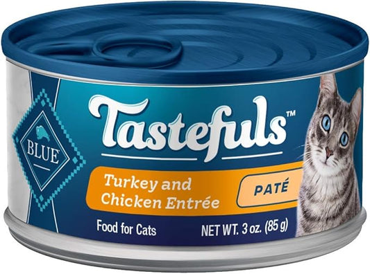 Blue Buffalo Tastefuls Wet Cat Food Paté, Made with Natural Ingredients | Turkey and Chicken Entrée, 3-oz. Cans (24 Count)