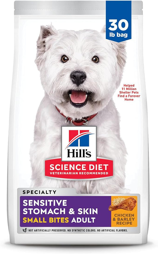 Hill's Science Diet Sensitive Stomach & Skin, Adult 1-6, Stomach & Skin Sensitivity Support, Small Kibble, Dry Dog Food, Chicken Recipe, 30 lb Bag