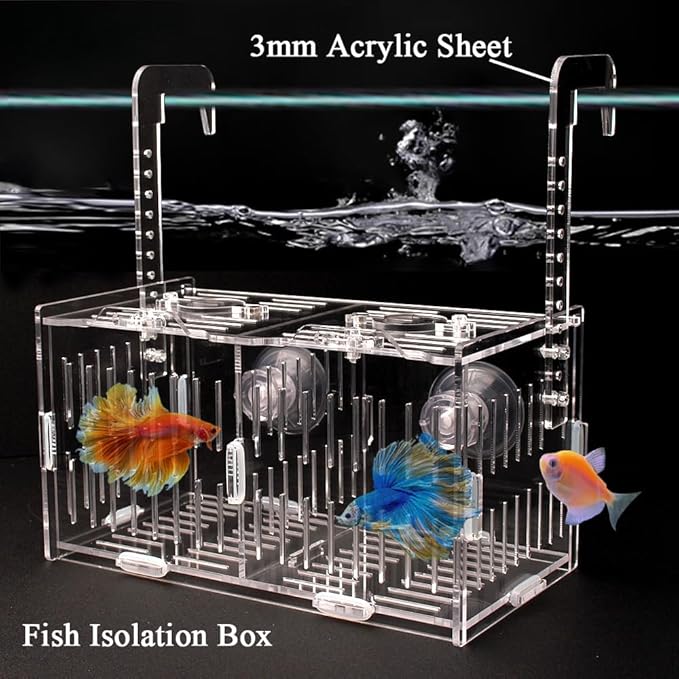 Acrylic Fish Breeding Box Fish Isolation Box Aquarium Divider Hatchery Incubator Breeder Box for Fish Tank Small Fish Shrimp Clownfish (8x4.5x4.5inch)