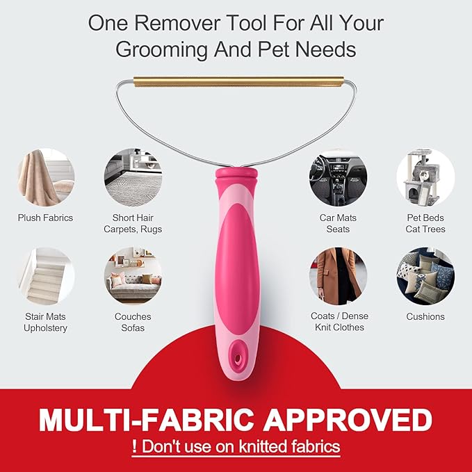 Pet Hair Remover, Dog Cat Hair Remover, Lint Cleaner Pro, Fur Removal Tool, Portable Carpet Scraper, Fuzz Rollers Hairball Shaver Brush for Carpets, Car Mat, Couch, Pet Bed, Furniture & Rug - Pink