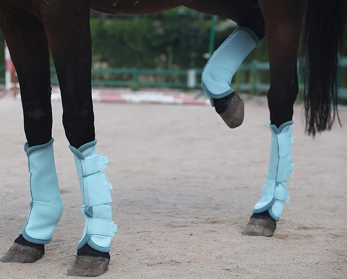 Horse Fly Boots - Fly Horse Boots Perfect for Equine Leg Wraps and Maximum Horse Fly Protection Set of 4 (Blue, Full)