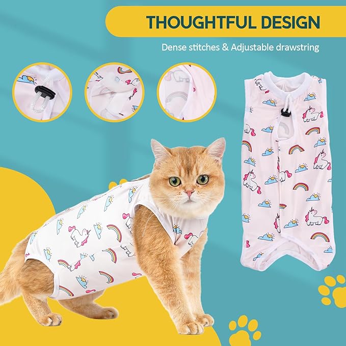 Avont Cat Recovery Suit - Kitten Onesie for Cats After Surgery, Cone of Shame Alternative Surgical Spay Suit for Female Cat, Post-Surgery or Skin Diseases Protection -Rainbow(S)