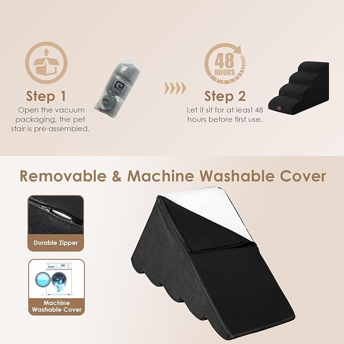 EHEYCIGA Curved Dog Stairs for High Beds 19.7" H, 4-Step Dog Steps for Small Dogs and Cats, Pet Stairs for High Bed Climbing, Non-Slip Balanced Pet Step Indoor, Black