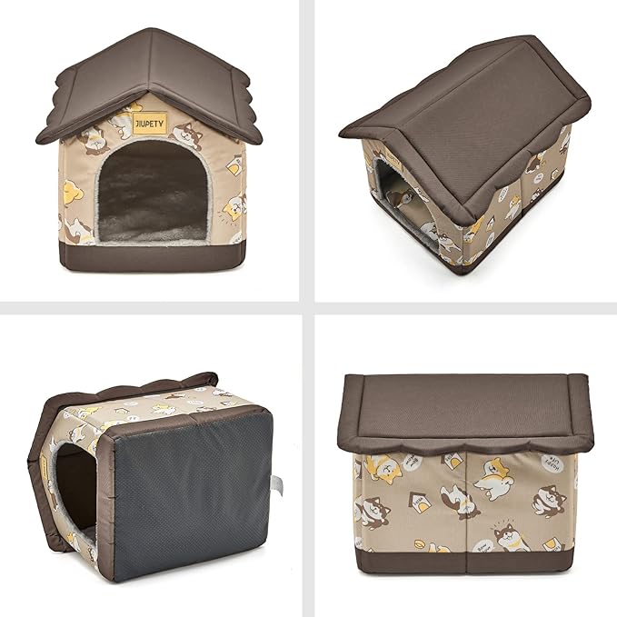 Jiupety Dog House Indoor, S Size Indoor Dog House for Small Dogs and Cats, Warm Cave Sleeping Nest Bed for Cats and Dogs, Brown