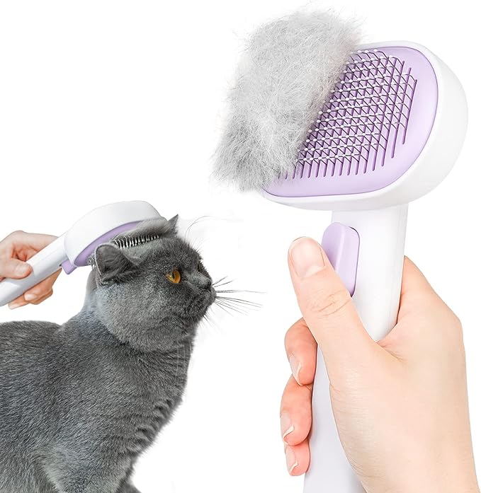 aumuca Cat Brush Dog Brush for Shedding, Cat Brushes for Indoor Cats, Cat Brush for Long or Short Haired Cats, Dog Hair Cat Grooming Brush Cat Comb for Kitten Rabbit Massage Removes Loose Fur, Purple