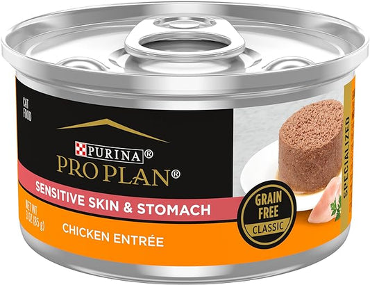 Purina Pro Plan Sensitive Skin and Sensitive Stomach Cat Food Wet Pate, Grain Free Chicken Entree - (Pack of 24) 3 oz. Cans