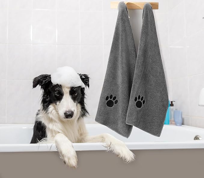 3 Pack Microfiber Dog Towels for Drying Dogs, Super Absorbent and Soft Pet Grooming Towel, 40 Inch X 23.6 Inch, Perfect Dog Drying Towels for Large, Medium or Small Dogs, Grey