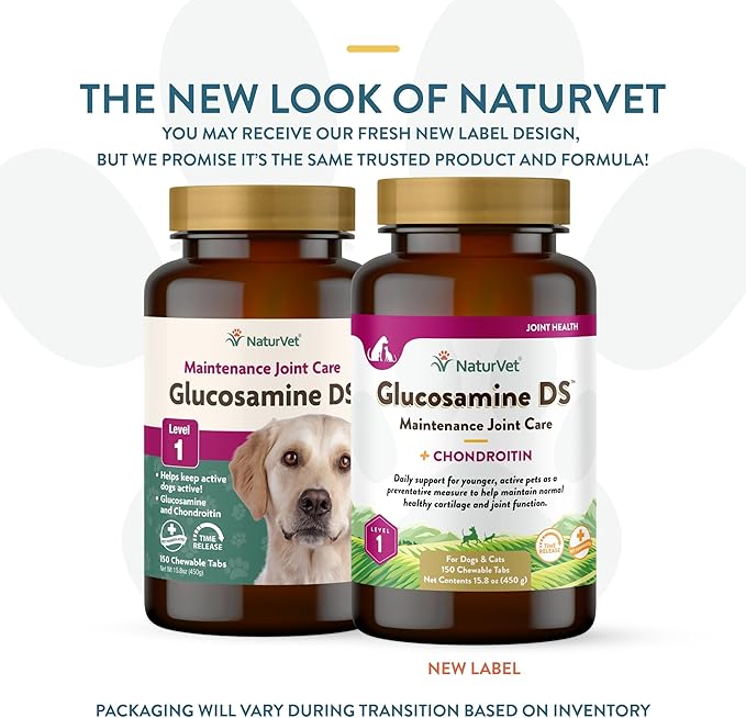 NaturVet Glucosamine DS Level 1 Maintenance Care Hip & Joint Support Pet Supplement for Dogs & Cats –Glucosamine, Chondroitin, Antioxidants –Supports Cartilage, Joint Function – 150 Ct.