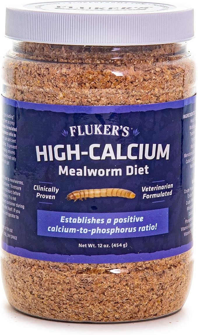 Fluker's High Calcium Mealworm Diet, Can Be Used as a Gut-Loading Food or Bedding, 12 oz