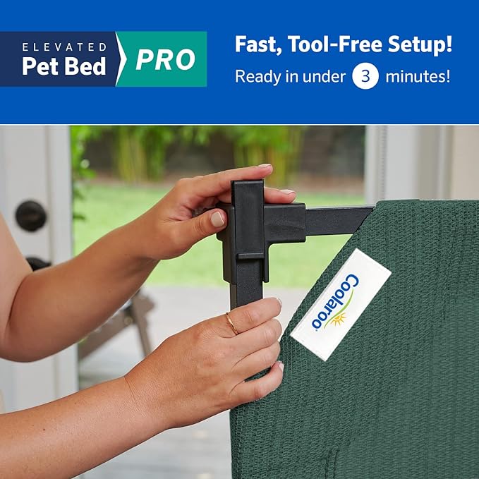 COOLAROO Cooling Elevated Dog Bed PRO, Standard, Fits in 48In Crate, Easy Assembly Frame, Brunswick Green.