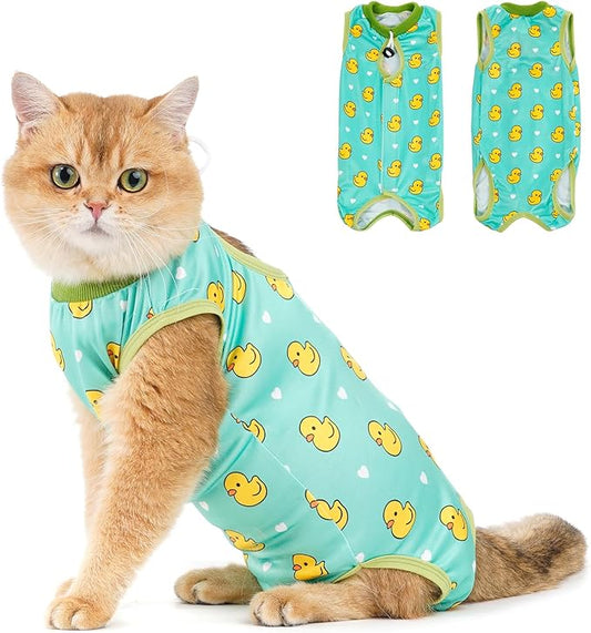 Avont Cat Recovery Suit, Cat Onesie for Cats After Spay Surgery Healing, Cat E-Collar Cone Alternative for Surgical Recovery Skin Diseases -Duck(M)