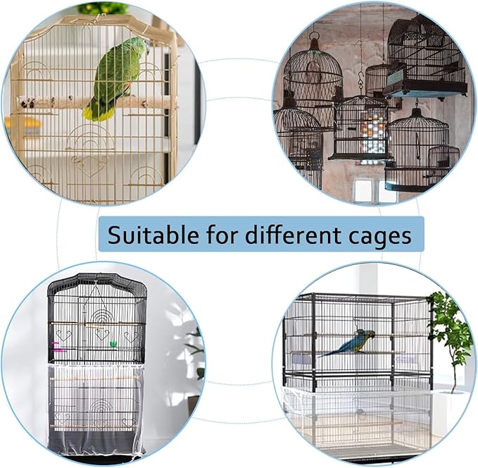 Birdcage Cover Net,Adjustable Bird Cage Seed Catcher,White Bird Net,Airy Gauze Bird Cage Cover,Bird Cage Skirt with Drawstring,Birdcage Accessories Mesh Net Cover,for Parrot Lovebirds Finches