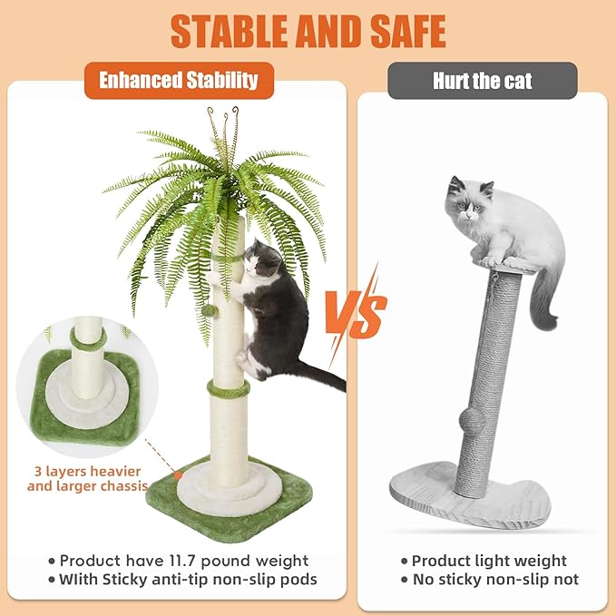 42" Tall Cat Scratching Post - Durable Cat Scratching Posts for Indoor Cats, Ideal for Large Cats, Ensures Long-Lasting Cat Satisfaction