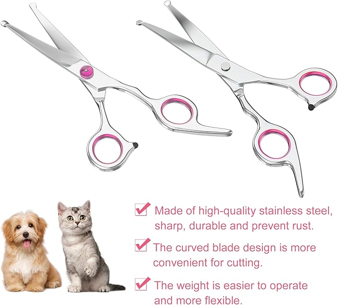 Petsvv 7.5" Curved Dog Grooming Scissors with Safety Round Tips, Light Weight Professional Pet Grooming Shears Stainless Steel for Dogs Cats Pets