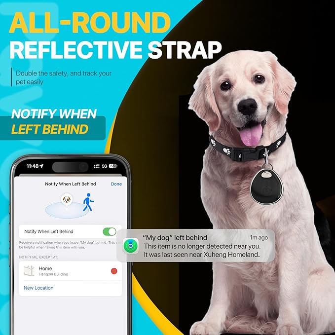 Dog Tracker-Dog Tracking Collar-Pet Tracker(Only iOS) | MFi Certificated | No Monthly Fee | No Charging Required | Waterproof | Works with Any Collar