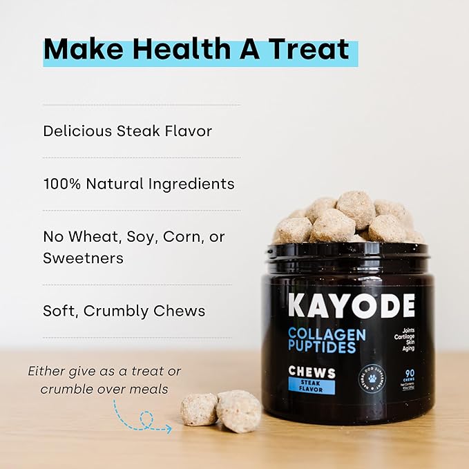 Collagen Puptides - Collagen for Dogs | Great for Senior Dog Joints. Premium Bovine, Marine Collagen, Omega 3s. for Dog Joints, Cartilage & Skin.. Tasty Steak Collagen Chews for Dogs