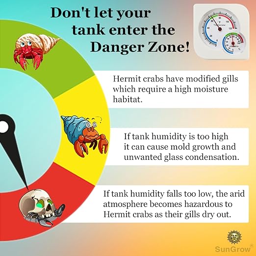 SunGrow Hermit Crab Thermometer & Hygrometer for Terrariums and Reptile, Analog Gauges, Measures in Fahrenheit & Percent, White, 1 Pc per Pack