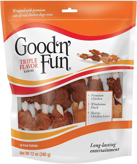 Good'N'Fun Triple Flavored Rawhide Kabobs for Dogs, 1 pack, 12 oz