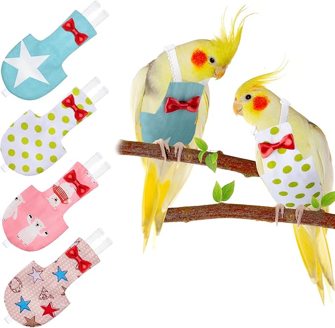 4 Pieces Bird Diapers Flight Suite Liners Washable Reusable Protective Parrot Nappy Clothes with Waterproof Inner Layer Cute Urine Wet Suit for Parrot Macaw Budgies Parakeet (Star Patterns, S)